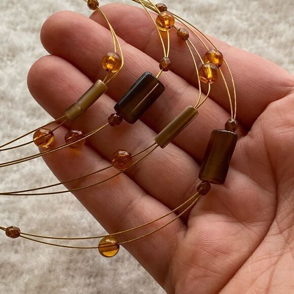 Gorgeous Art Necklace Layered Gold with Beads - Picture 6 of 6